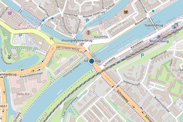 Politie-melding op Schroebrug, Middelburg op 30 juni, kaart-overzicht