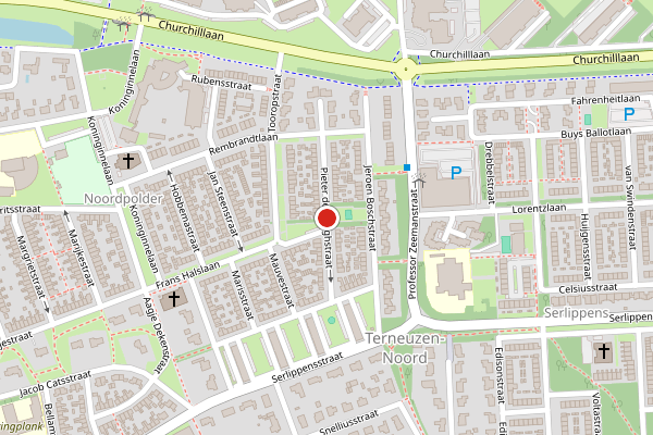 Brandweer-melding op Pieter de Hooghstraat, Terneuzen op 5 juli, kaart-overzicht
