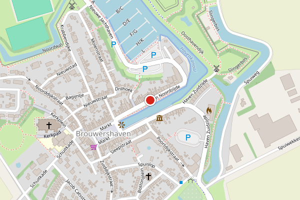 Brandweer-melding op Haven Noordzijde, Brouwershaven op 11 juli, kaart-overzicht