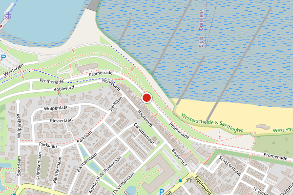 Brandweer-melding op Promenade, Breskens op 11 juli, kaart-overzicht