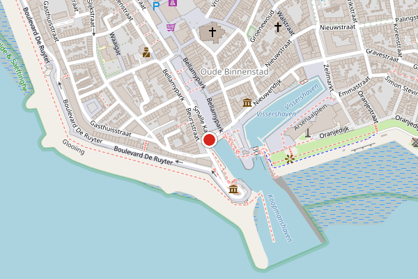 Brandweer-melding op Beursplein, Vlissingen op 17 juli, kaart-overzicht