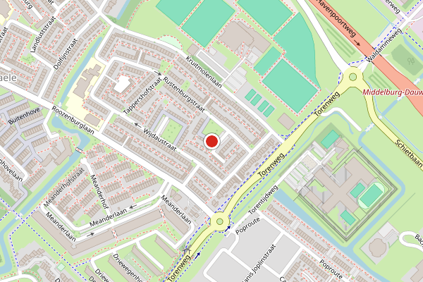 Brandweer-melding op Rustenburgplantsoen, Middelburg op 21 juli, kaart-overzicht