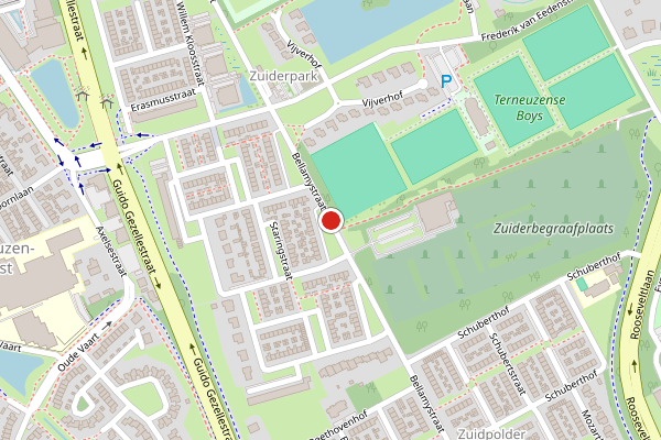 Brandweer-melding op Bellamystraat, Terneuzen op 23 juli, kaart-overzicht