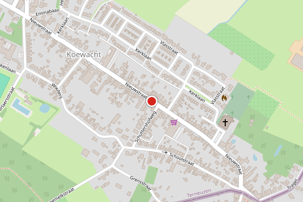 Brandweer-melding op Nieuwstraat, Koewacht op 25 juli, kaart-overzicht