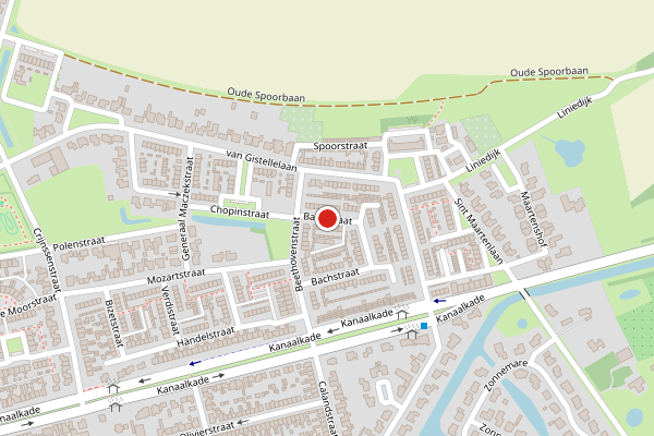 Brandweer-melding op Bachstraat, Axel op 3 juni, kaart-overzicht