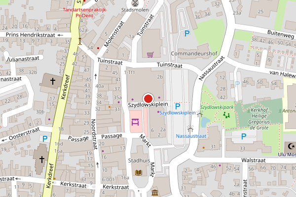 Brandweer-melding op Szydlowskiplein, Axel op 12 juni, kaart-overzicht