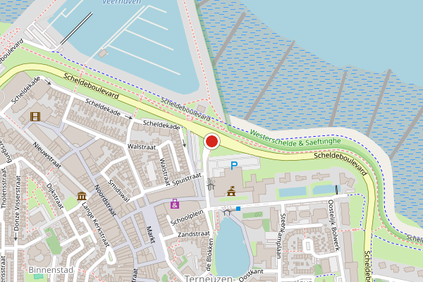 Brandweer-melding op Stadhuisplein, Terneuzen op 14 juni, kaart-overzicht