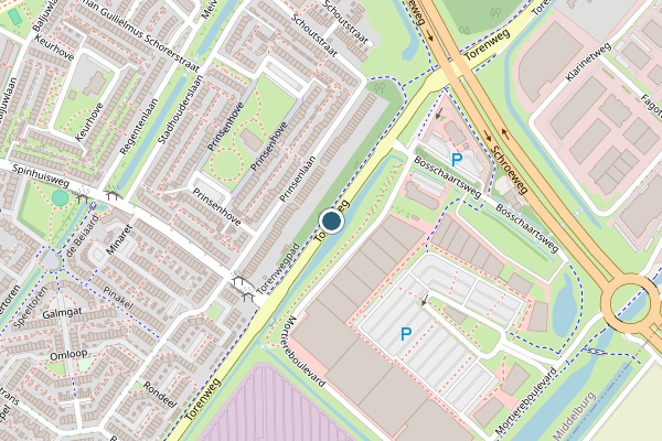 Politie-melding op Torenweg, Middelburg op 27 juni, kaart-overzicht